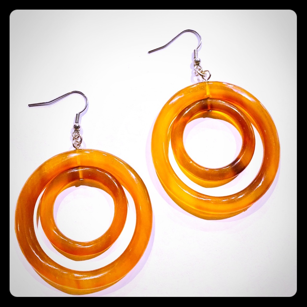 Golden Double Horn Hoop Earrings